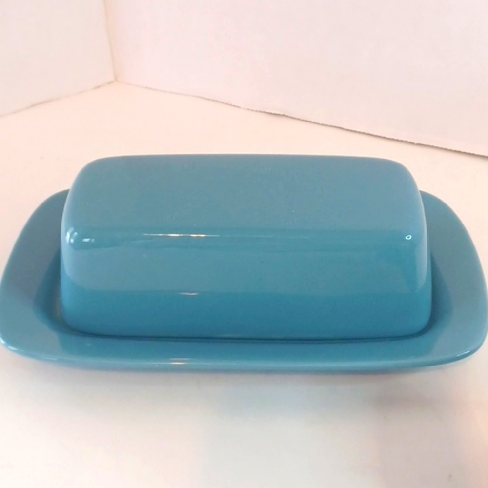 4Pc Set Blue Butter Dish Salt Pepper Shakers Stoneware 10 Strawberry Street - Picture 4 of 10